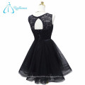 Cómodo A-Line Lace Perlas Sashes Negro Prom Dress